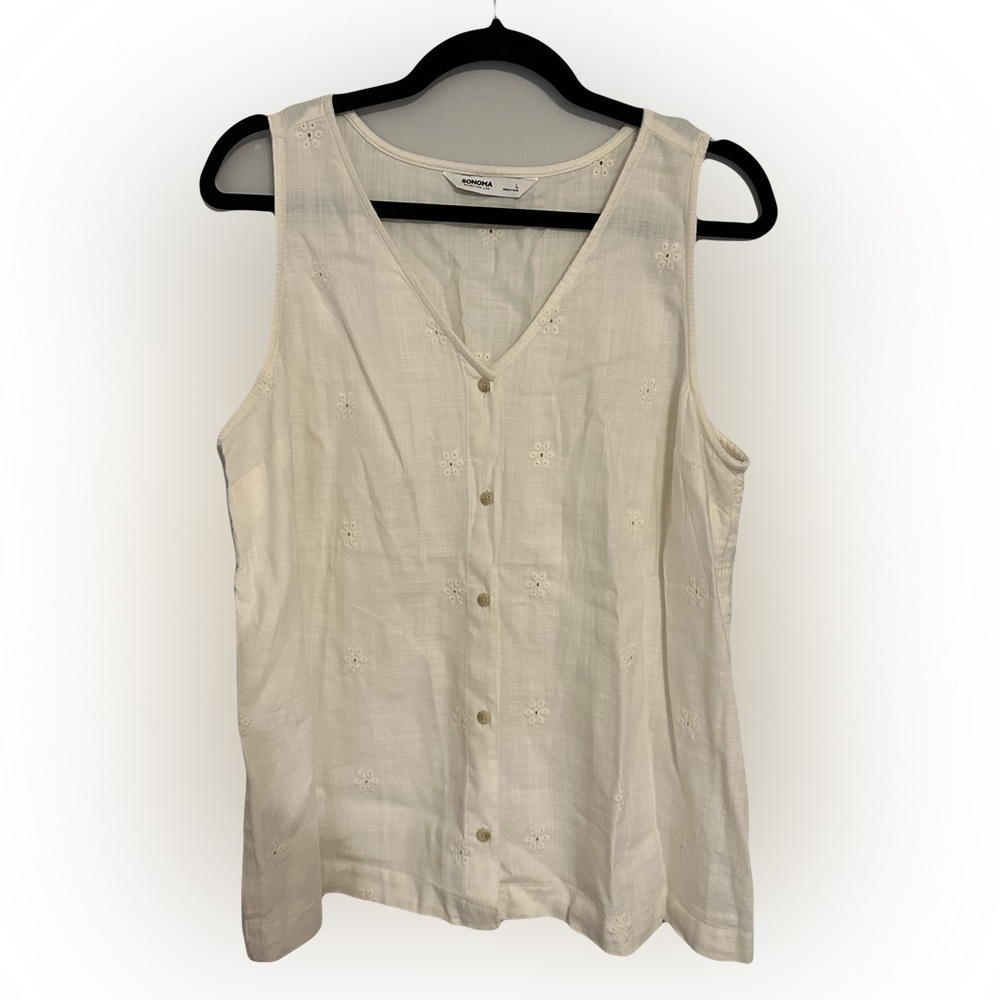 Sonoma eyelet sleeveless linen top